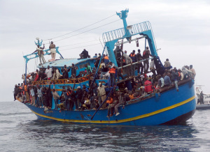 African migrants stranded on a boat comi